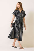 Sailor Smocked Waist Midi Shirt Dress