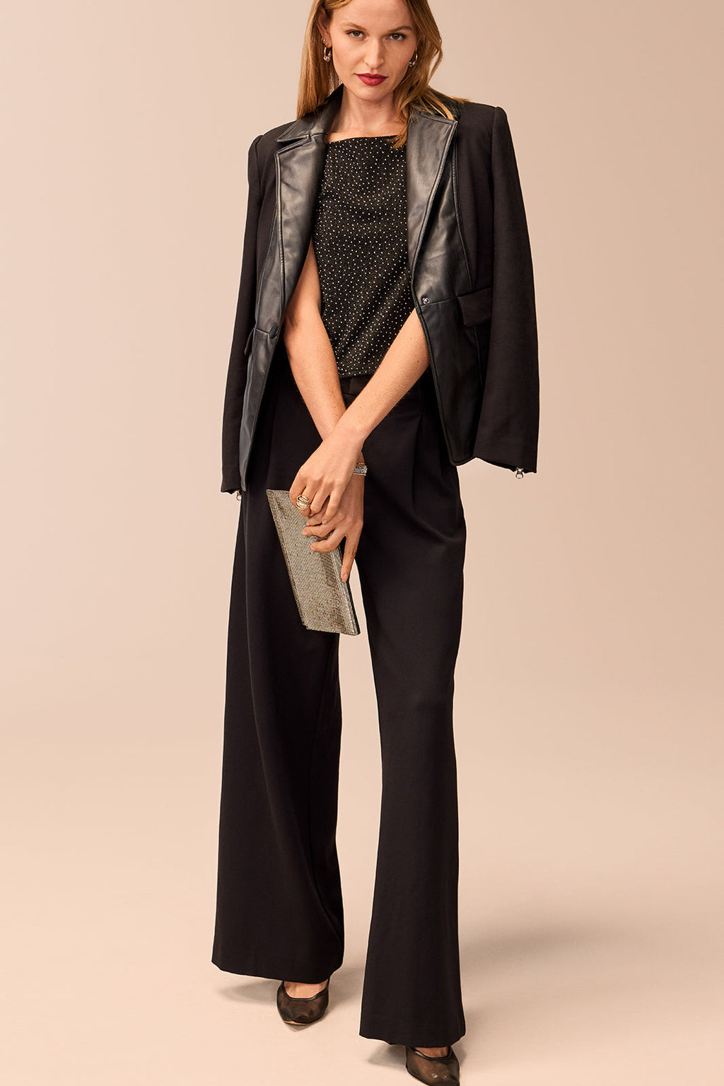 Cheryl Pleated Knit Wide Leg Trouser