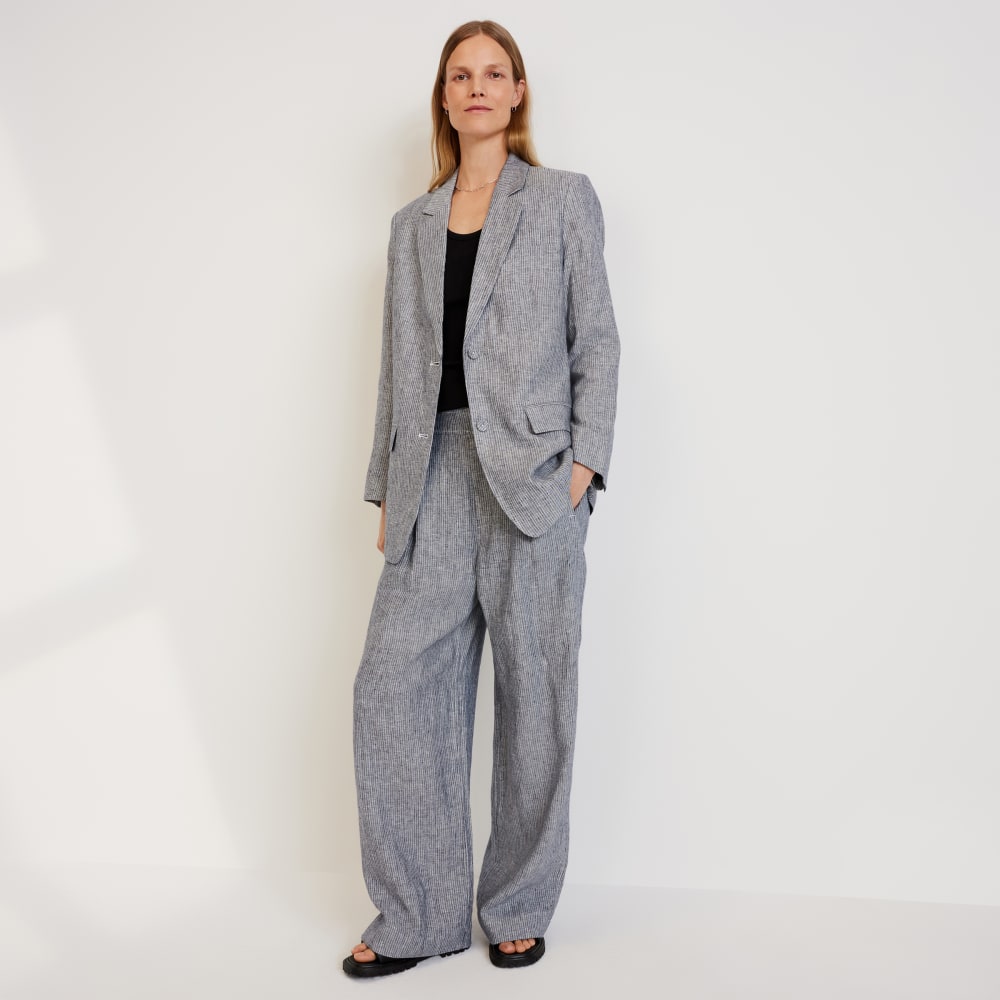 The Oversized Blazer in Linen | Canvas Tan / Navy