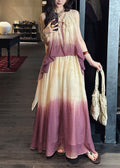 Silk Linen Purple Chic Two V Dress Pieces Ruffled False Neck