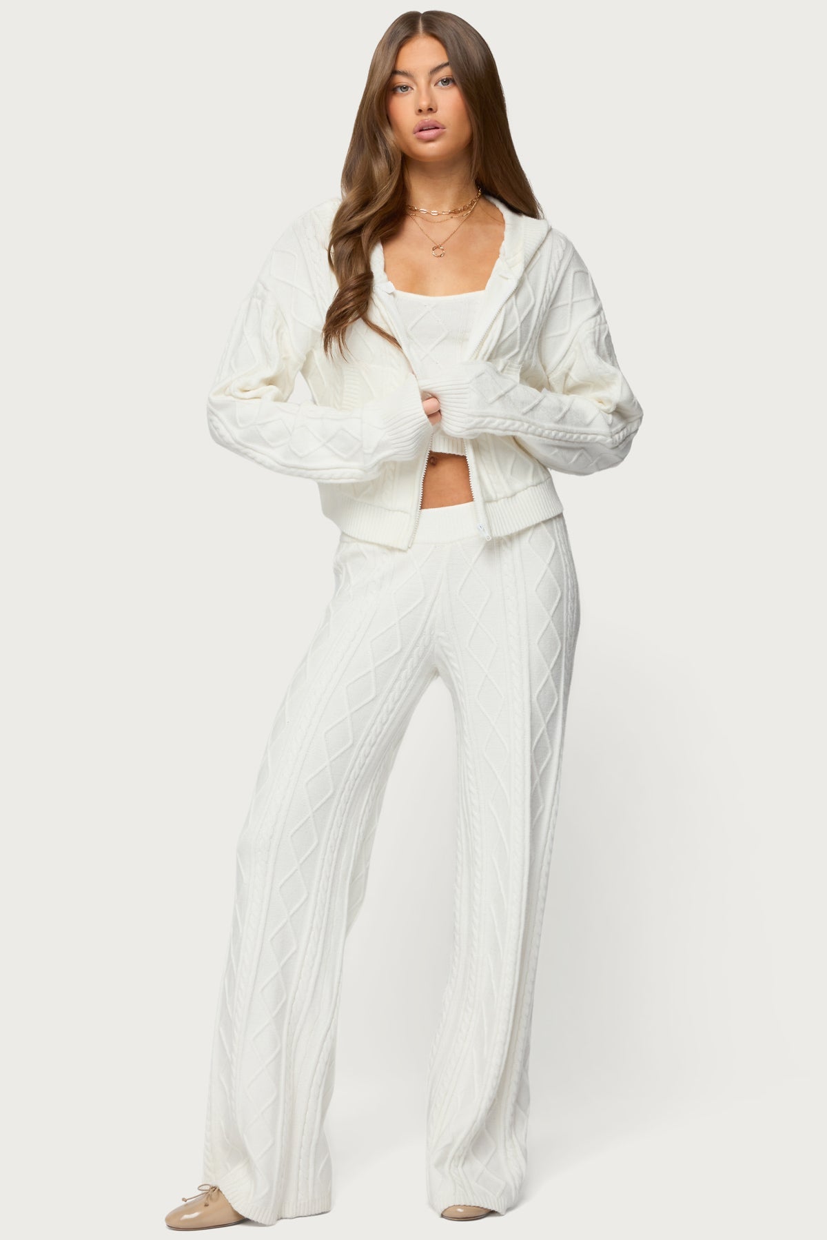 Louise Cable Knit Hooded Cardigan