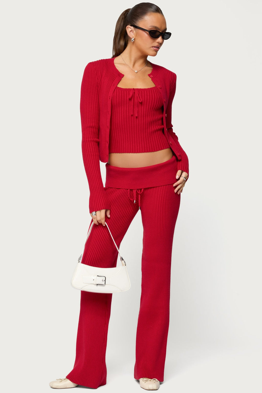 Adannah Ribbed Knit Button Up Cardigan