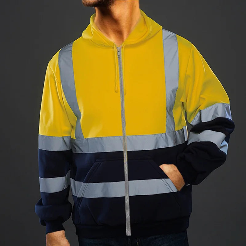 Safety Reflective Sweatshirt Men Winter Zipper Sweatshirts Hoodie Men Hoody Sweatshirts Male Black Hoodies For Men Workwear
