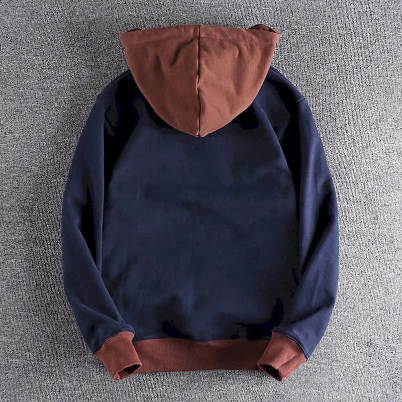 Casual Handsome Hoodies Men 2025 Autumn Winter Retro Trend Color Contrast Hooded Jacket Youth Stand-up Collar Mens Coat