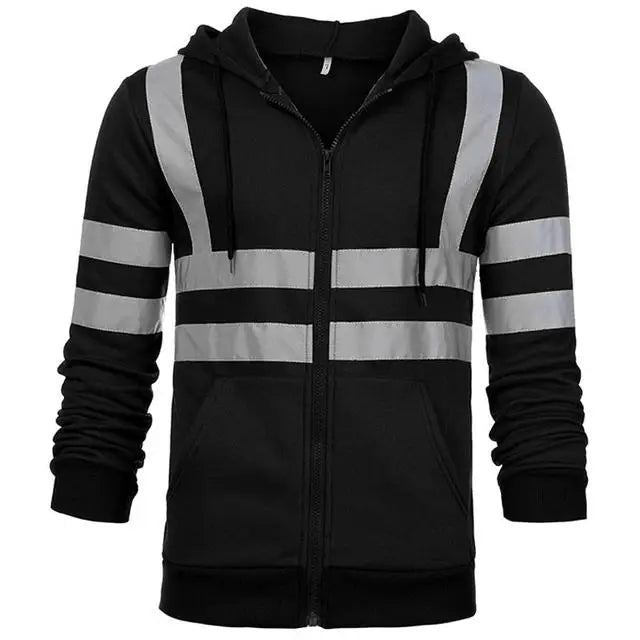 Safety Reflective Sweatshirt Men Winter Zipper Sweatshirts Hoodie Men Hoody Sweatshirts Male Black Hoodies For Men Workwear