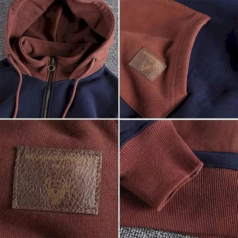 Casual Handsome Hoodies Men 2025 Autumn Winter Retro Trend Color Contrast Hooded Jacket Youth Stand-up Collar Mens Coat