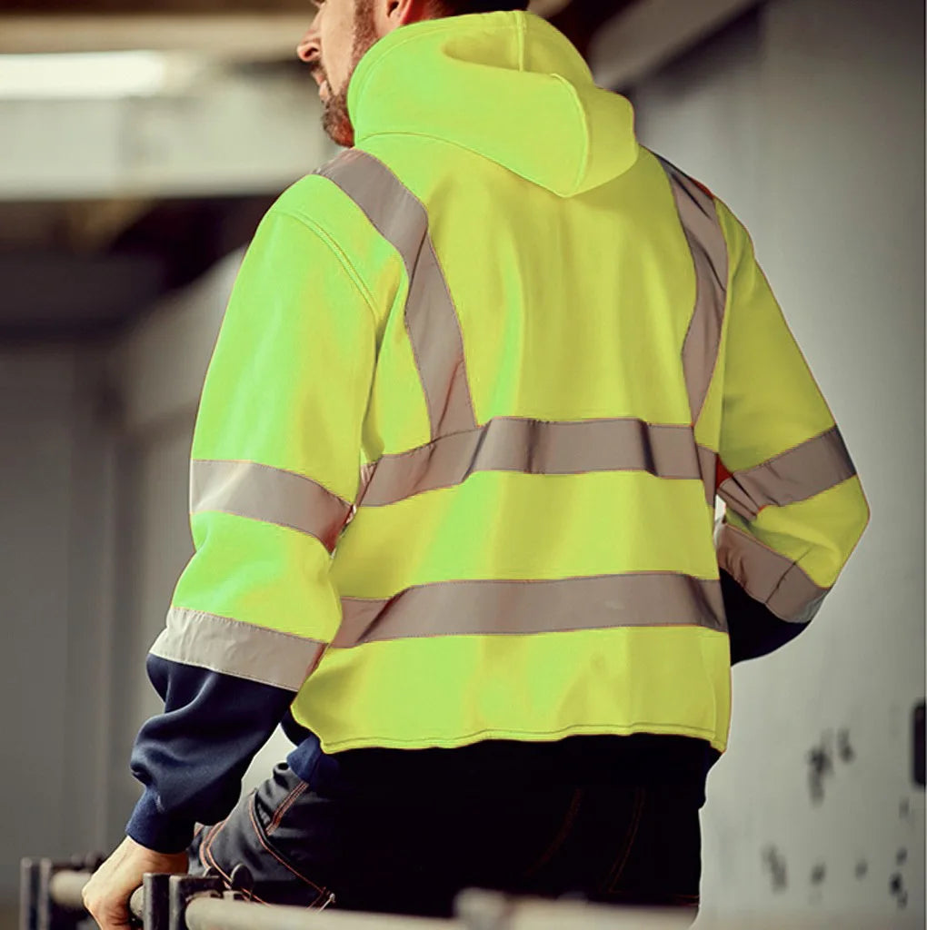 Safety Reflective Sweatshirt Men Winter Zipper Sweatshirts Hoodie Men Hoody Sweatshirts Male Black Hoodies For Men Workwear