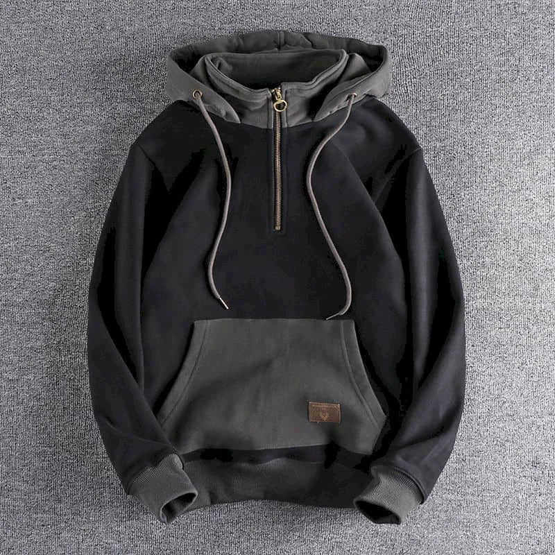 Casual Handsome Hoodies Men 2025 Autumn Winter Retro Trend Color Contrast Hooded Jacket Youth Stand-up Collar Mens Coat