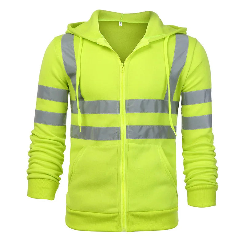 Safety Reflective Sweatshirt Men Winter Zipper Sweatshirts Hoodie Men Hoody Sweatshirts Male Black Hoodies For Men Workwear