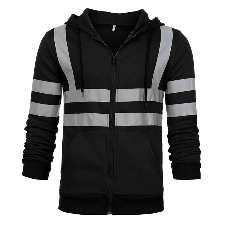 Safety Reflective Sweatshirt Men Winter Zipper Sweatshirts Hoodie Men Hoody Sweatshirts Male Black Hoodies For Men Workwear