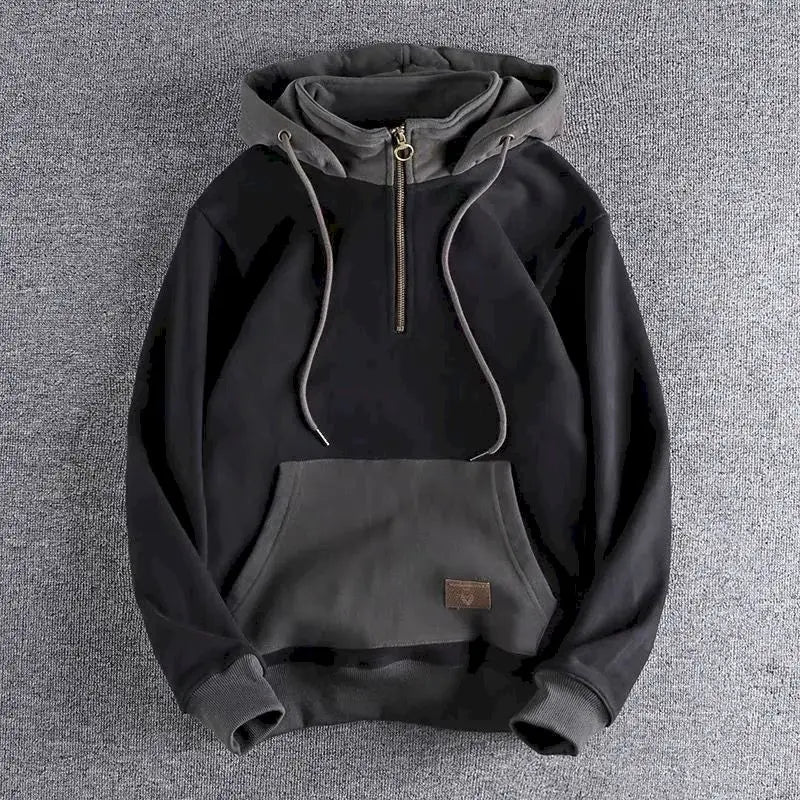 Casual Handsome Hoodies Men 2025 Autumn Winter Retro Trend Color Contrast Hooded Jacket Youth Stand-up Collar Mens Coat