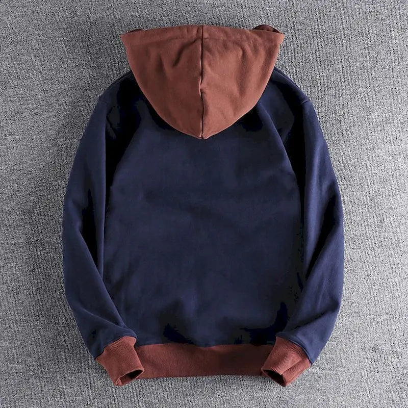 Casual Handsome Hoodies Men 2025 Autumn Winter Retro Trend Color Contrast Hooded Jacket Youth Stand-up Collar Mens Coat