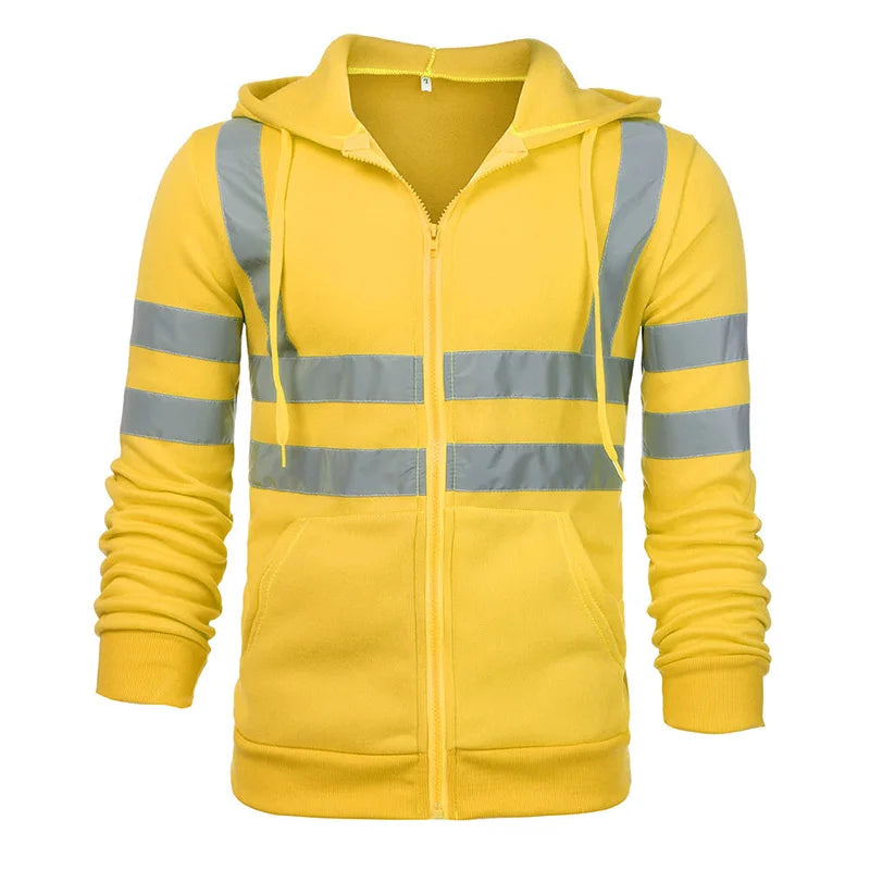 Safety Reflective Sweatshirt Men Winter Zipper Sweatshirts Hoodie Men Hoody Sweatshirts Male Black Hoodies For Men Workwear