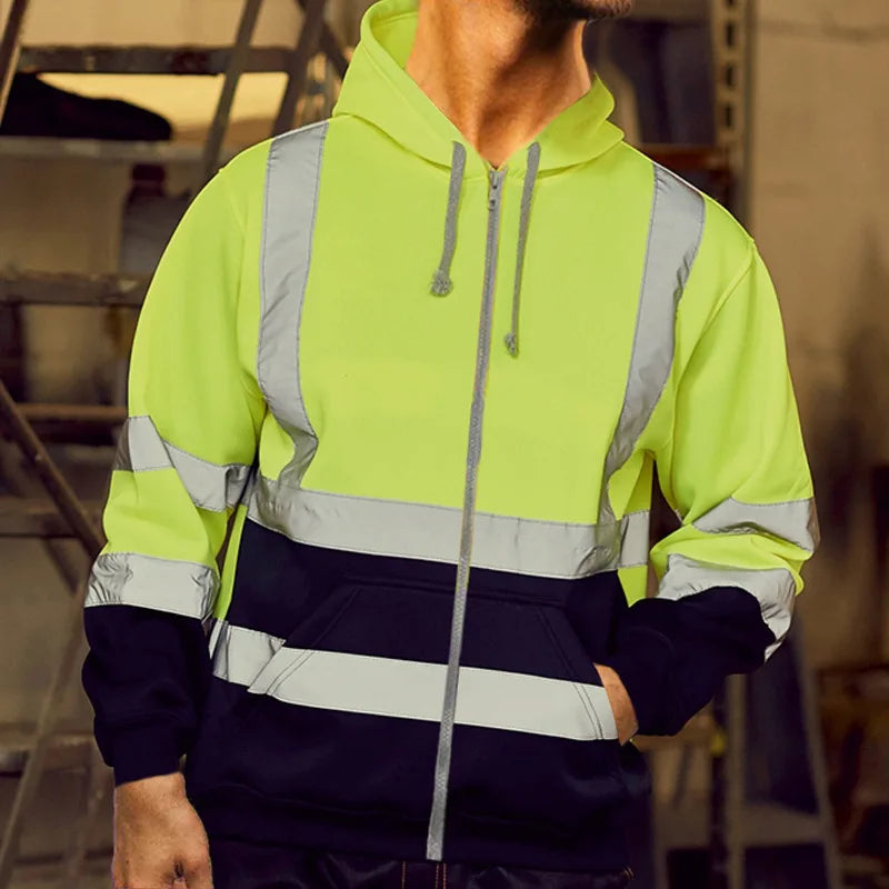 Safety Reflective Sweatshirt Men Winter Zipper Sweatshirts Hoodie Men Hoody Sweatshirts Male Black Hoodies For Men Workwear