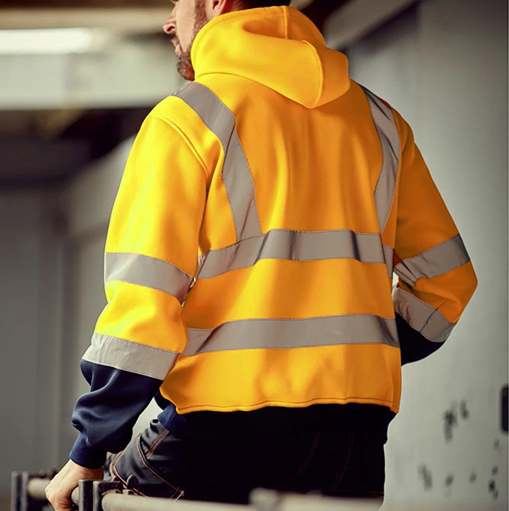 Safety Reflective Sweatshirt Men Winter Zipper Sweatshirts Hoodie Men Hoody Sweatshirts Male Black Hoodies For Men Workwear