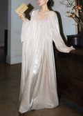 V Neck Maxi Glutinous Dresses Flour Rice Wrinkled Silk Italian