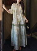 Dresses Tasseled Long Butterfly Sleeve Silk Green Loose