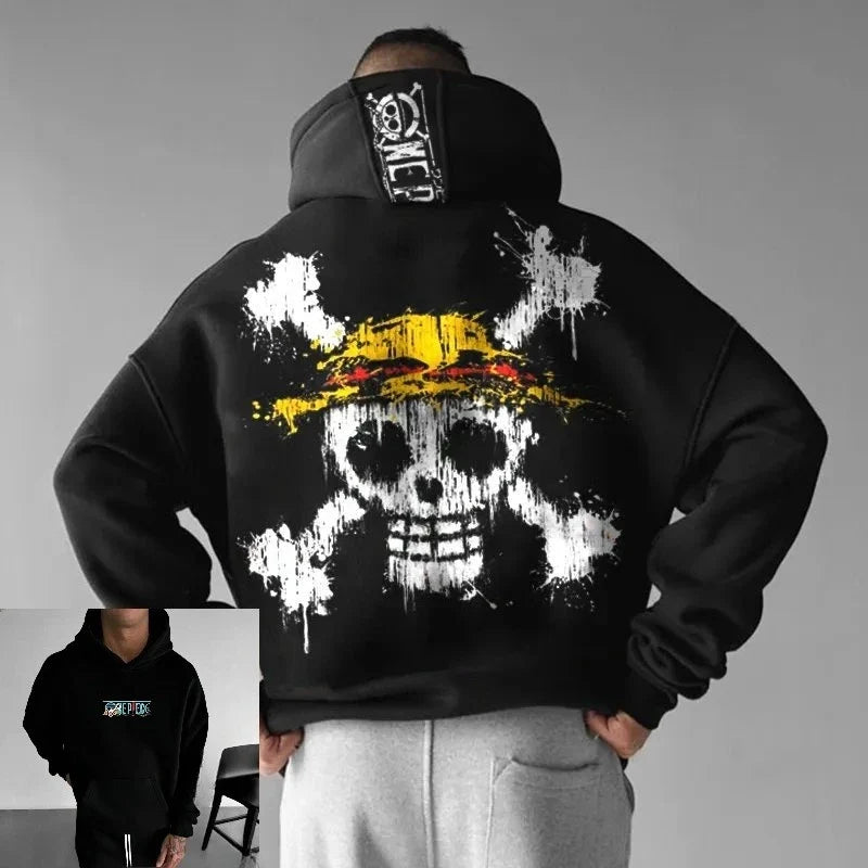 Unisex Oversized One Piece Hooded Sweatshirt Men Women Skull Print Streetwear Casual Pullover Sweater Fashion Spring Autumn New