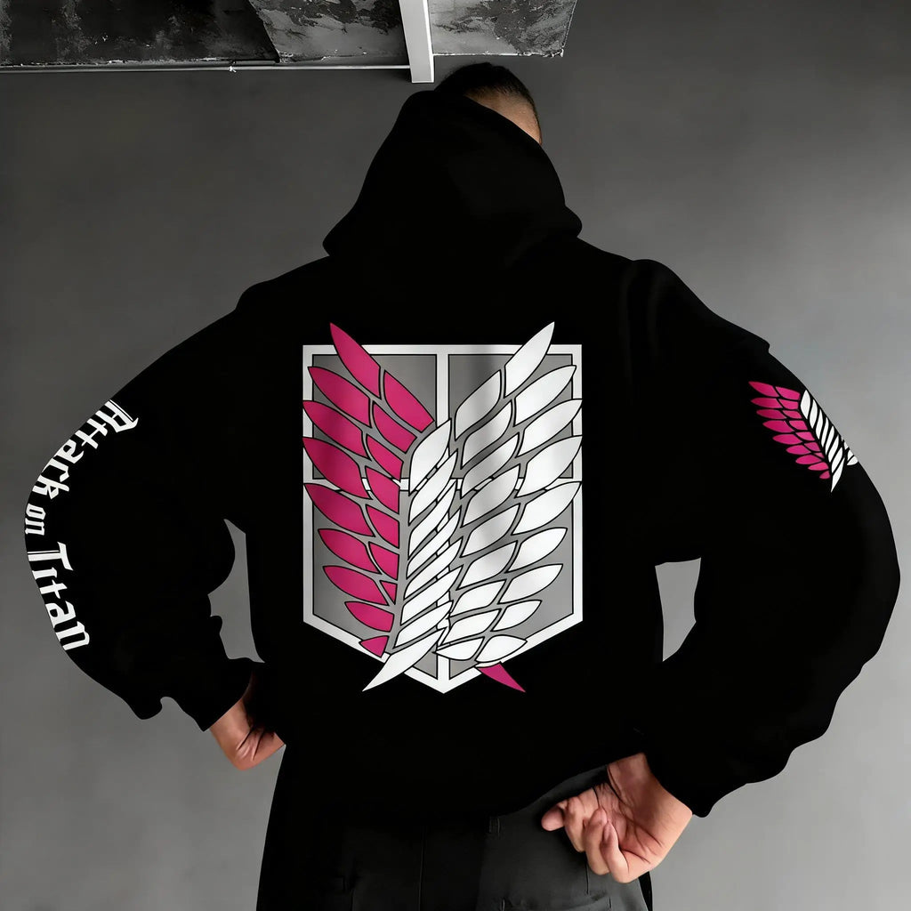 Oversized Casual Attack on Titan Anime Hoodie Men Women Wings Print 2025 Spring Autumn Pullover Sweatshirt Streetwear Fashion