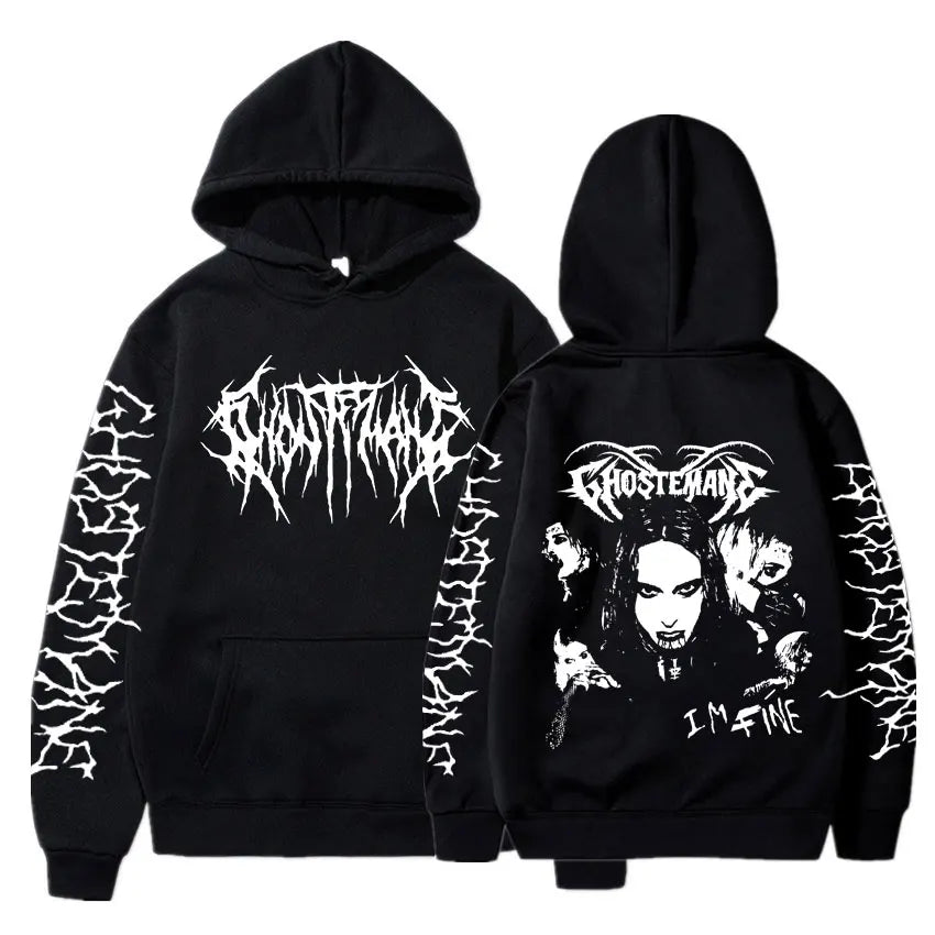 Ghostemane Double Sided Print Hoodie Men's Fashion Hip Hop Metal Rock Hoodies Gothic Oversized Sweatshirt Tracksuit Streetwear