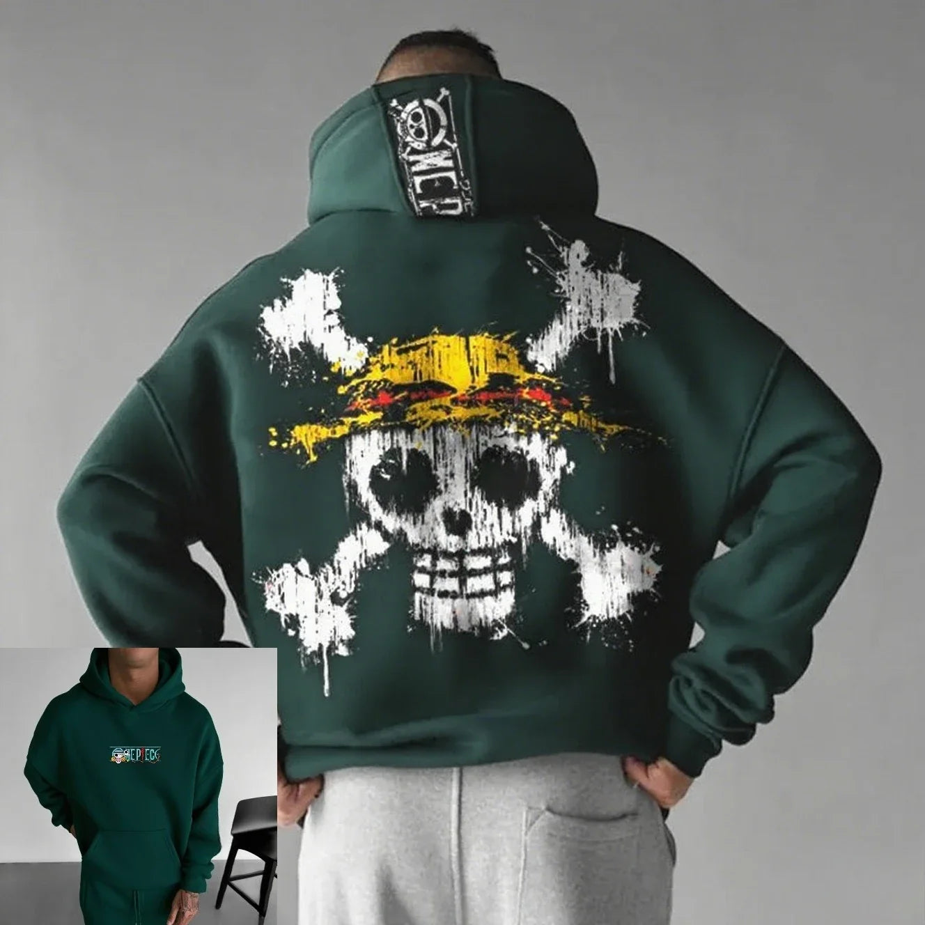 Unisex Oversized One Piece Hooded Sweatshirt Men Women Skull Print Streetwear Casual Pullover Sweater Fashion Spring Autumn New