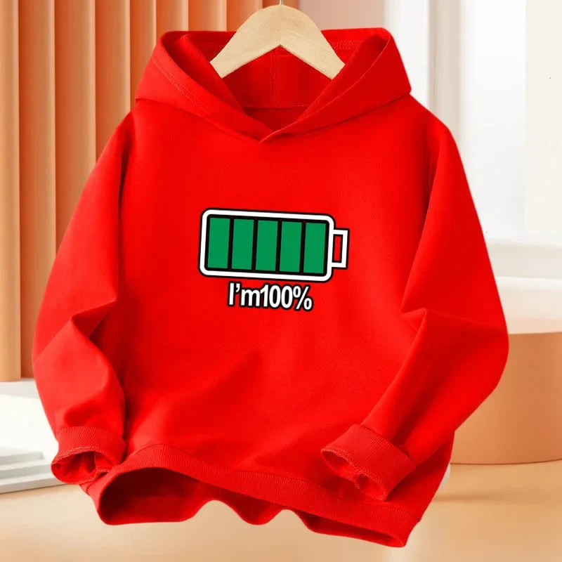 New Low battery Help me printing Hooded Kids Hoodies Sweatshirts Boys Spring  Autumn Hip Hop Basic Coat