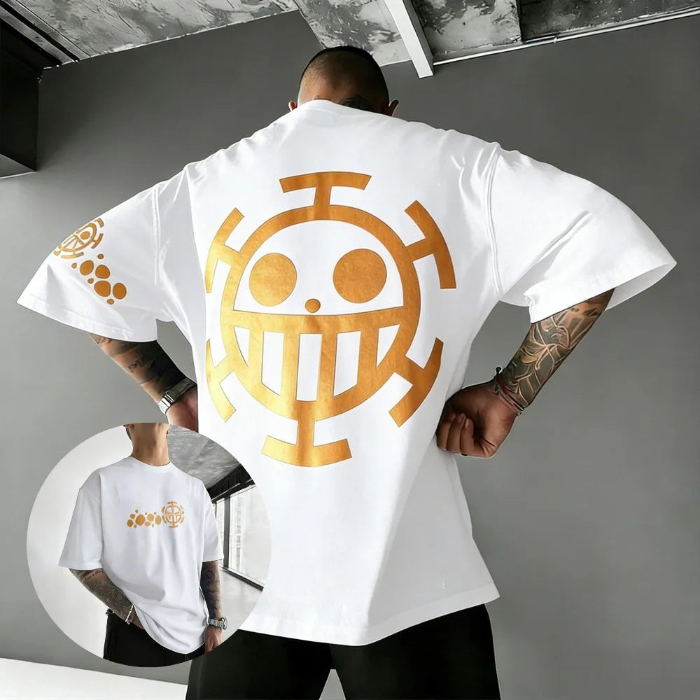 Unisex Cotton T-shirt ONE PIECE Trafalgar D. Water Law 2026 Summer Harajuku Anime Printed Large Loose Parent Child Short Sleeve