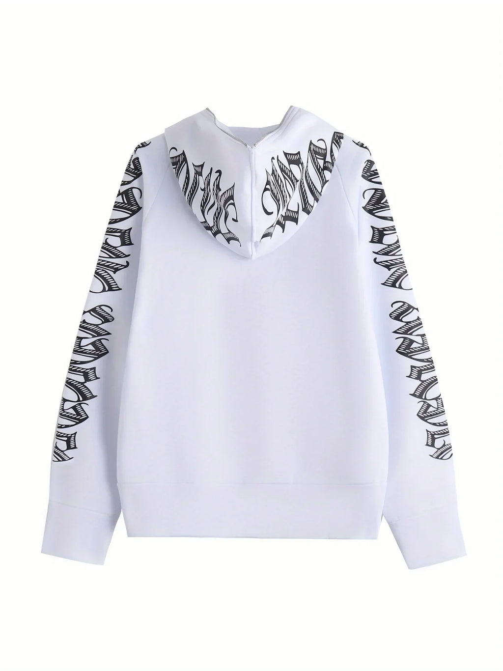Letter Print Long Sleeve Zip Up Hoodies. Cyber Y2K Gothic Punk Sweatshirt. Women's Clothing