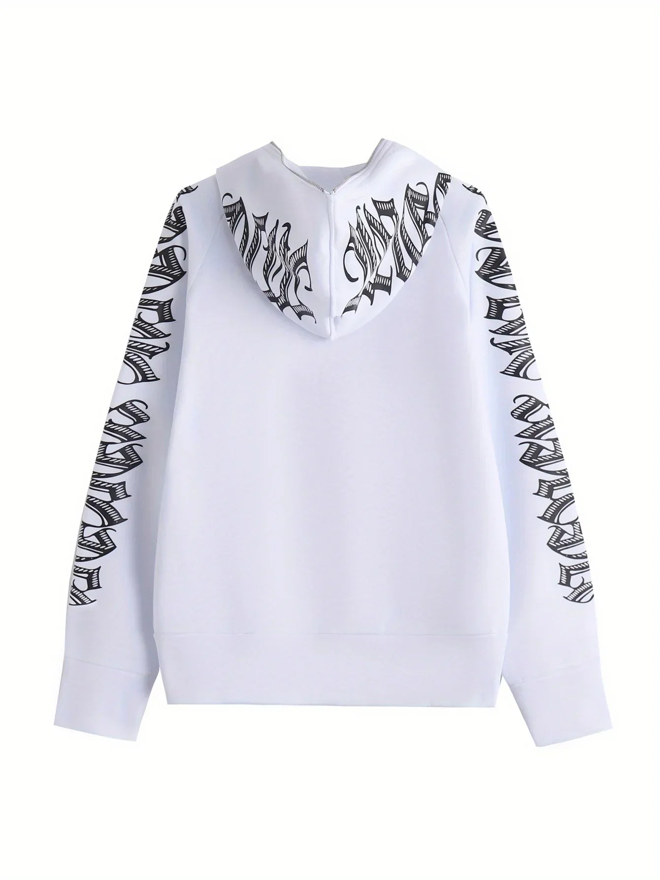 Letter Print Long Sleeve Zip Up Hoodies. Cyber Y2K Gothic Punk Sweatshirt. Women's Clothing