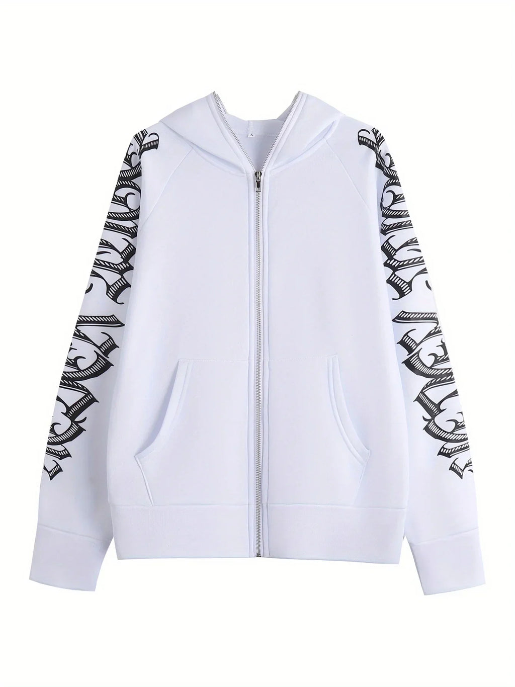 Letter Print Long Sleeve Zip Up Hoodies. Cyber Y2K Gothic Punk Sweatshirt. Women's Clothing