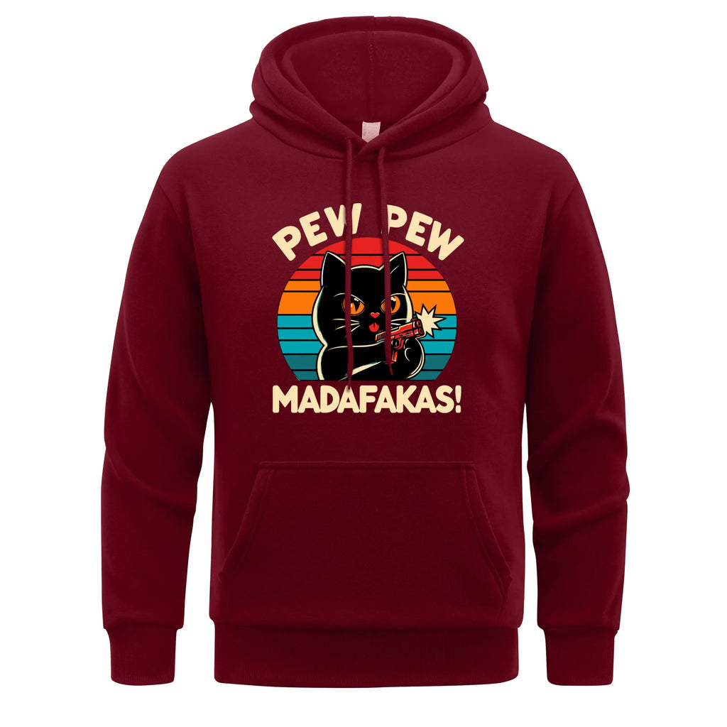 Pew Pew Madafakas Print Hoodie Man Hip Hop Street Casual Hooded Cartoons fur-liner Men Hoodies Harajuku S-XXL Pullover Clothing