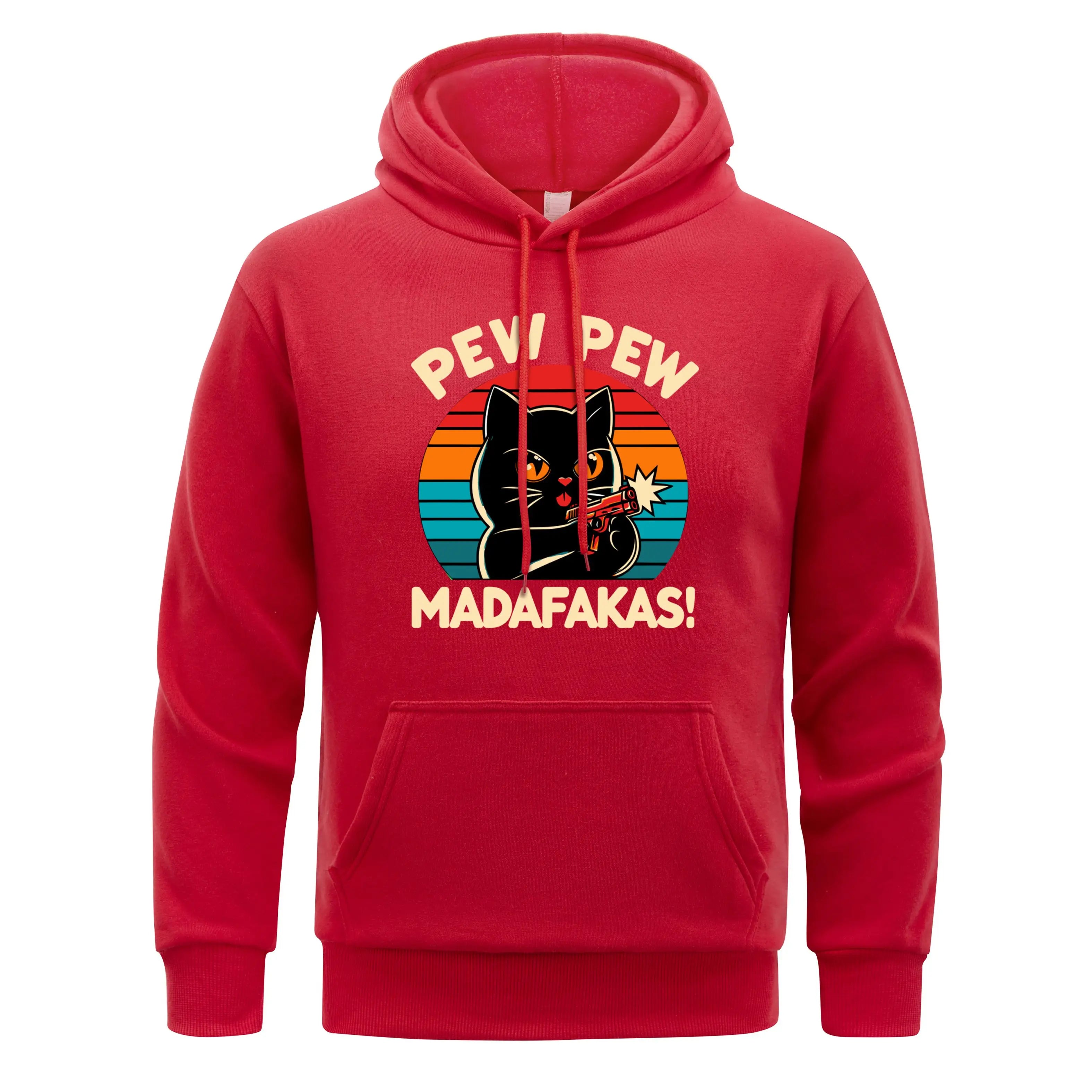 Pew Pew Madafakas Print Hoodie Man Hip Hop Street Casual Hooded Cartoons fur-liner Men Hoodies Harajuku S-XXL Pullover Clothing