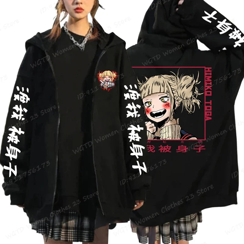 Hot Anime Himiko Toga Anime Print Zipper Hoodies For Women/Men Fashion Streetwear Hooded Pullovers Long Sleeve Zip Sweatshirts