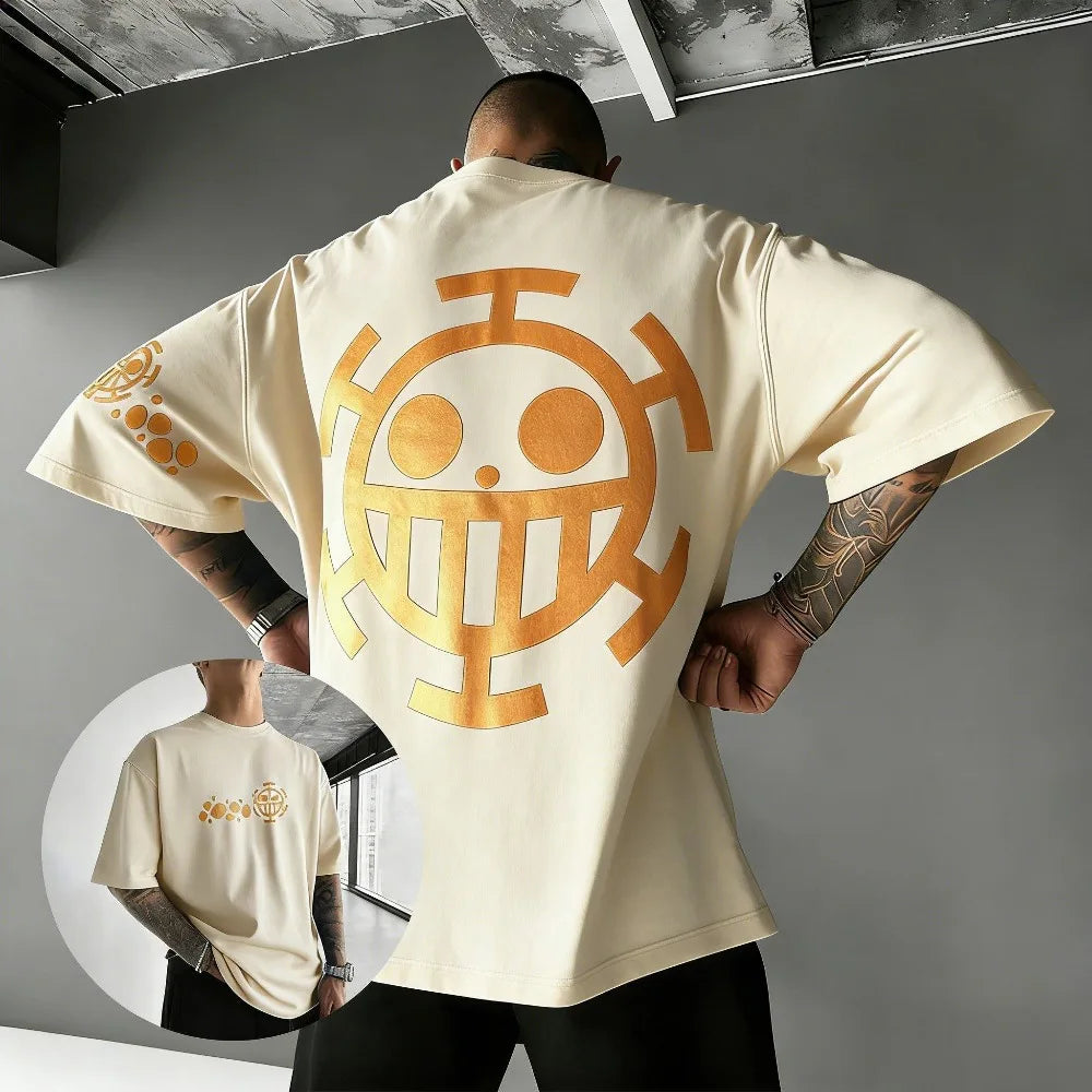 Unisex Cotton T-shirt ONE PIECE Trafalgar D. Water Law 2026 Summer Harajuku Anime Printed Large Loose Parent Child Short Sleeve