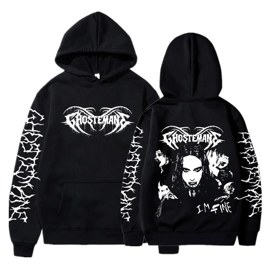 Ghostemane Double Sided Print Hoodie Men's Fashion Hip Hop Metal Rock Hoodies Gothic Oversized Sweatshirt Tracksuit Streetwear