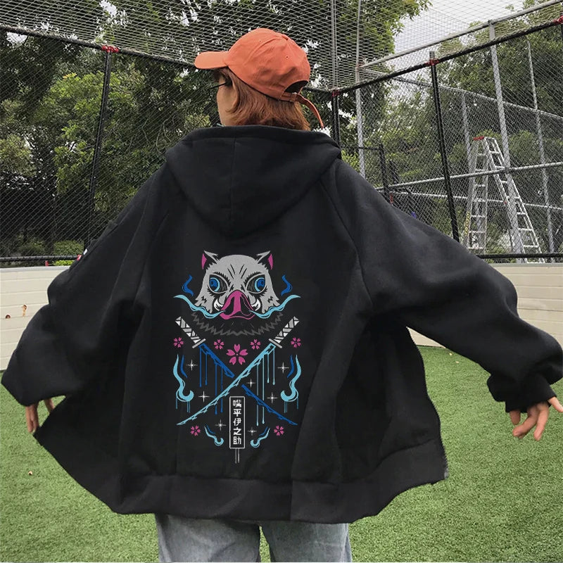 Anime Hoodies Men Women Kimetsu no Yaiba Kawaii Manga Sweatshirts Gothic Harajuku Hooded Pullover Casual Streetwear
