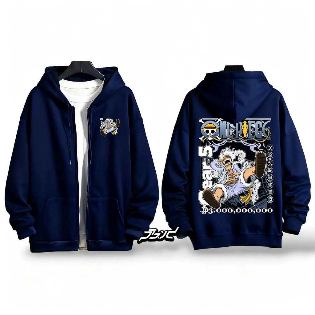 One Piece Gear 5 Luffy Anime Hooded Sweatshirt Men Women Zip Up Jacket Streetwear Casual Pullover Autumn Cartoon Graphic Hoodie