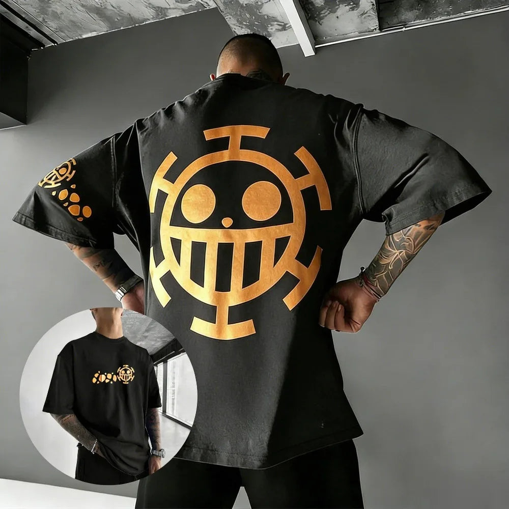 Unisex Cotton T-shirt ONE PIECE Trafalgar D. Water Law 2026 Summer Harajuku Anime Printed Large Loose Parent Child Short Sleeve
