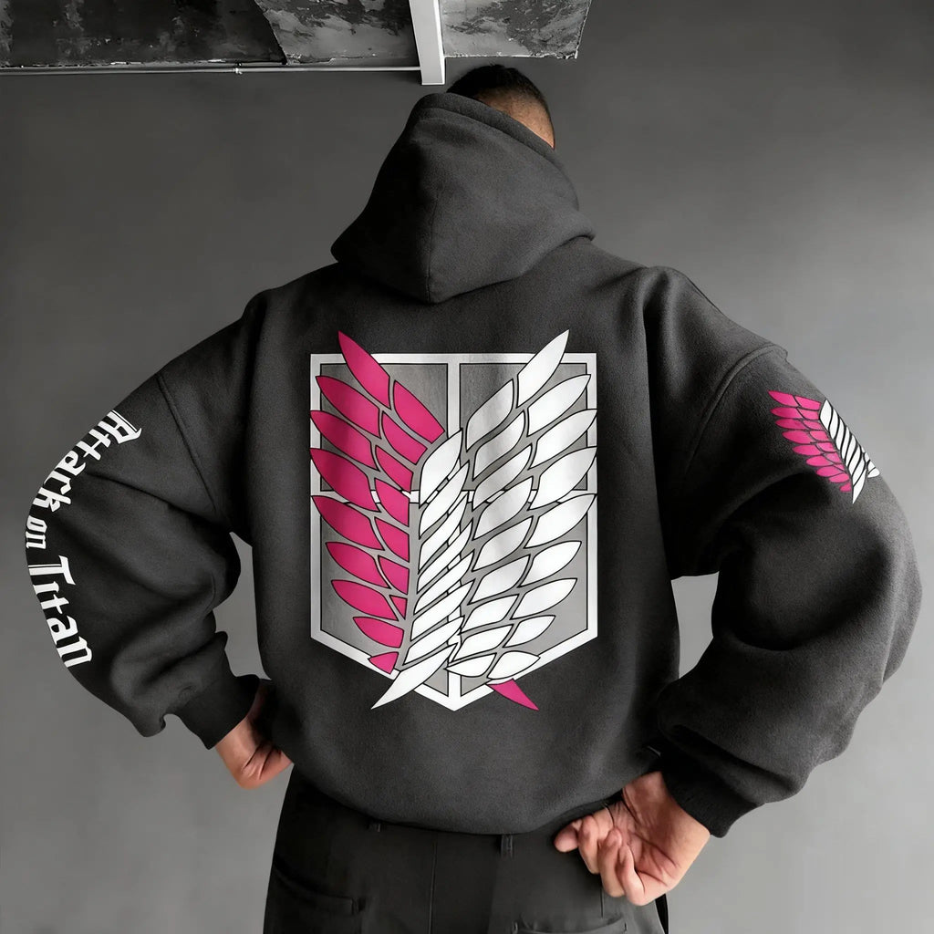Oversized Casual Attack on Titan Anime Hoodie Men Women Wings Print 2025 Spring Autumn Pullover Sweatshirt Streetwear Fashion