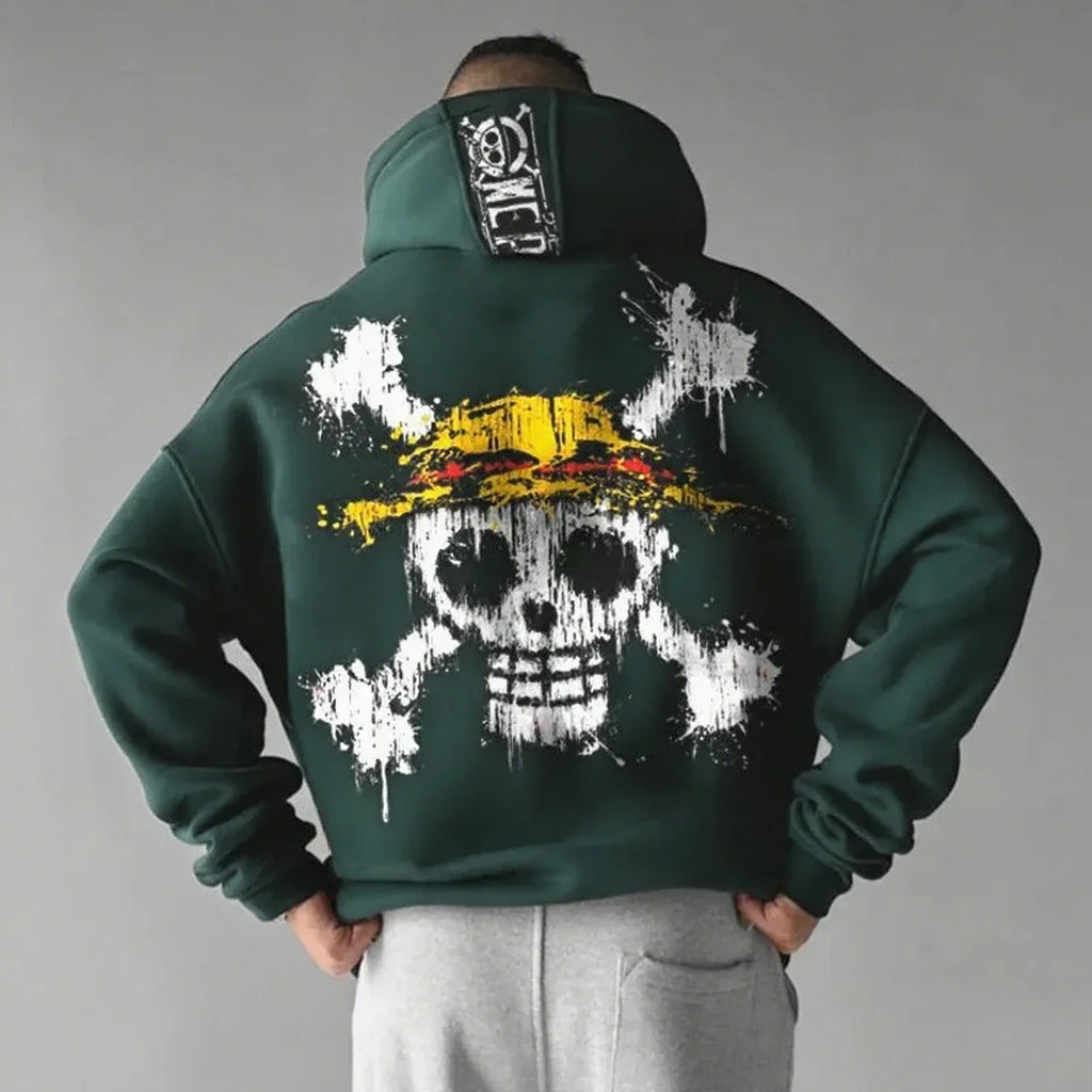 Unisex Oversized One Piece Hooded Sweatshirt Men Women Skull Print Streetwear Casual Pullover Sweater Fashion Spring Autumn New
