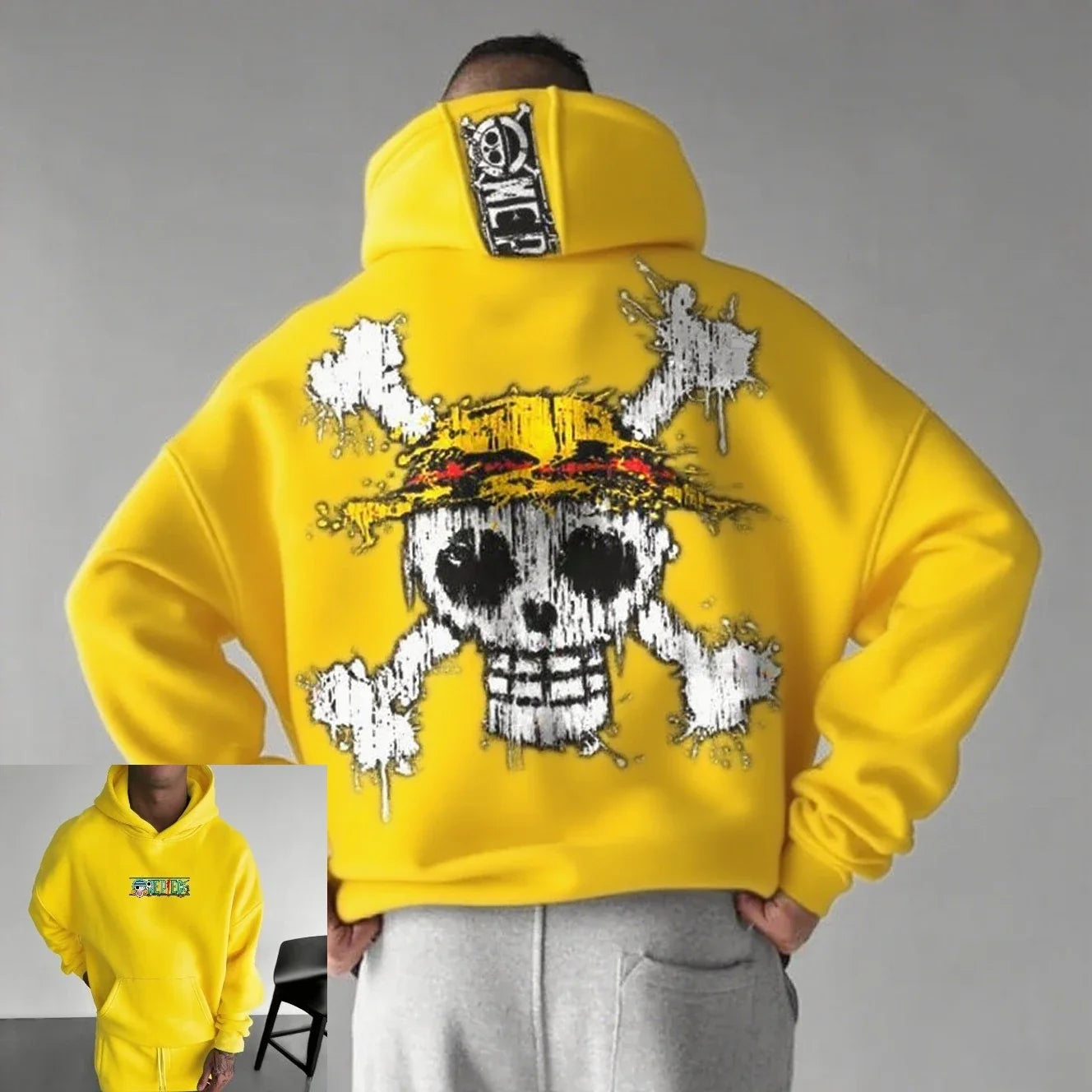 Unisex Oversized One Piece Hooded Sweatshirt Men Women Skull Print Streetwear Casual Pullover Sweater Fashion Spring Autumn New