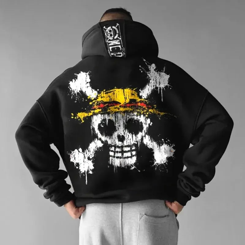 Unisex Oversized One Piece Hooded Sweatshirt Men Women Skull Print Streetwear Casual Pullover Sweater Fashion Spring Autumn New