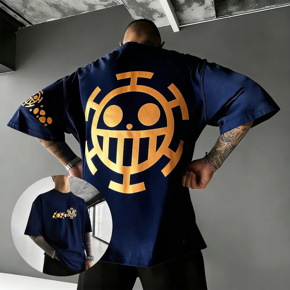 Unisex Cotton T-shirt ONE PIECE Trafalgar D. Water Law 2026 Summer Harajuku Anime Printed Large Loose Parent Child Short Sleeve