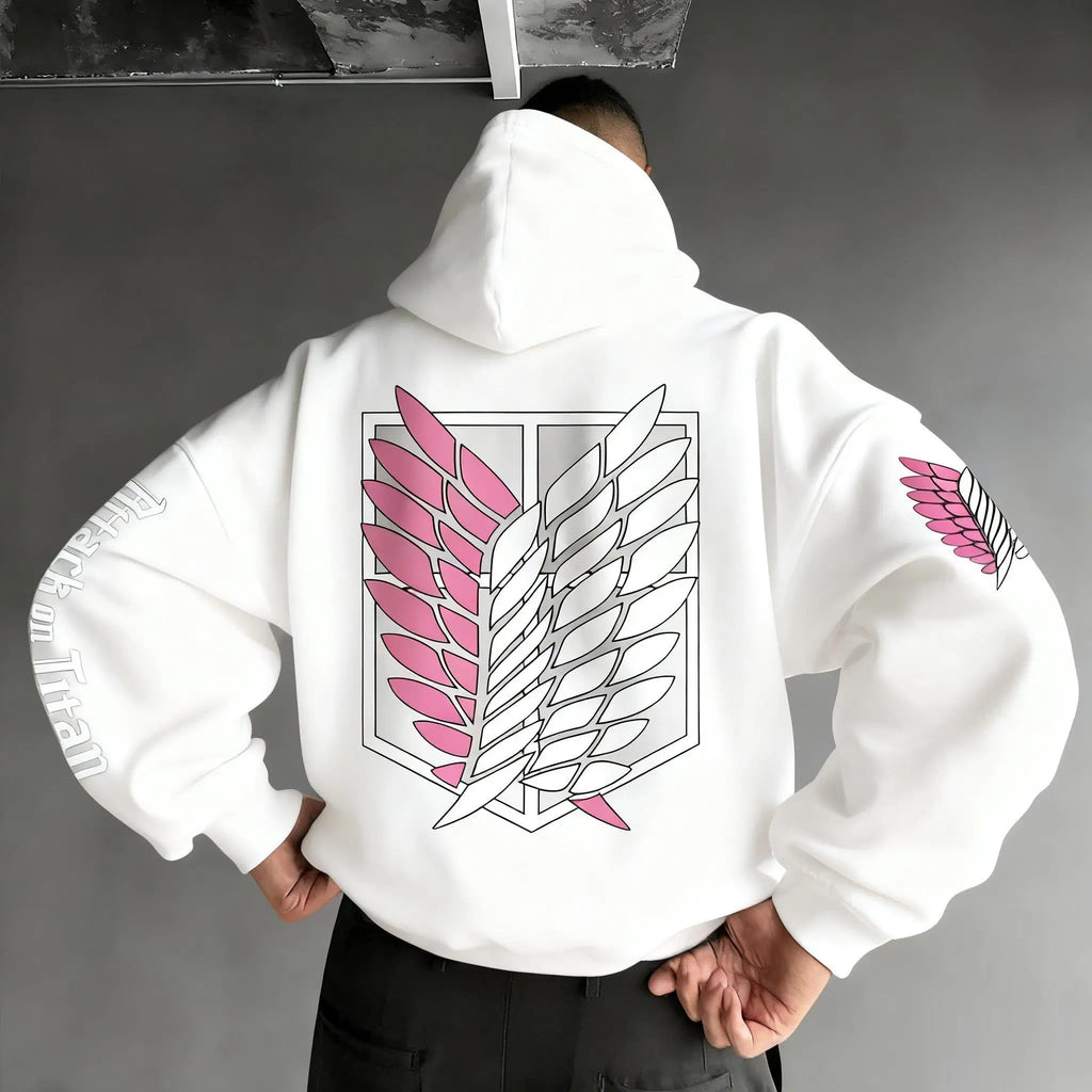 Oversized Casual Attack on Titan Anime Hoodie Men Women Wings Print 2025 Spring Autumn Pullover Sweatshirt Streetwear Fashion