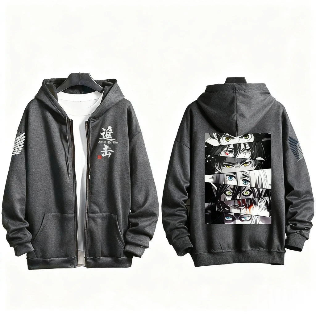 Japanese Anime Print Zip Up Hoodie Men Women Sweatshirt Streetwear Oversized Casual Long Sleeve Jacket Cosplay Spring Autumn New