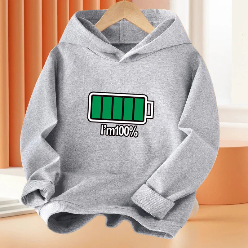 New Low battery Help me printing Hooded Kids Hoodies Sweatshirts Boys Spring  Autumn Hip Hop Basic Coat