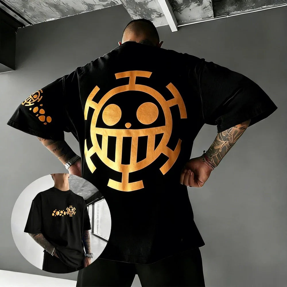 Unisex Cotton T-shirt ONE PIECE Trafalgar D. Water Law 2026 Summer Harajuku Anime Printed Large Loose Parent Child Short Sleeve