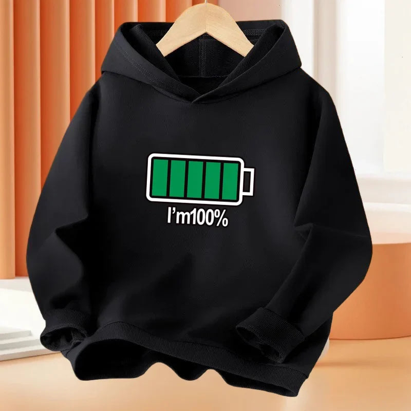 New Low battery Help me printing Hooded Kids Hoodies Sweatshirts Boys Spring  Autumn Hip Hop Basic Coat