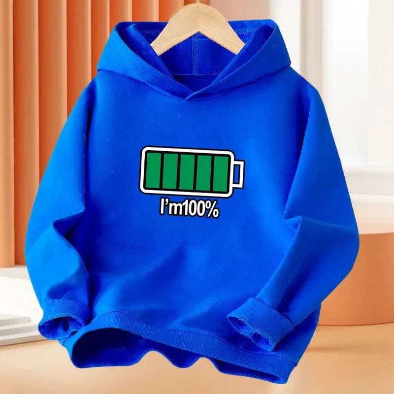 New Low battery Help me printing Hooded Kids Hoodies Sweatshirts Boys Spring  Autumn Hip Hop Basic Coat