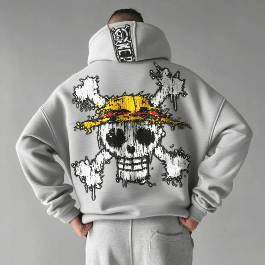 Unisex Oversized One Piece Hooded Sweatshirt Men Women Skull Print Streetwear Casual Pullover Sweater Fashion Spring Autumn New